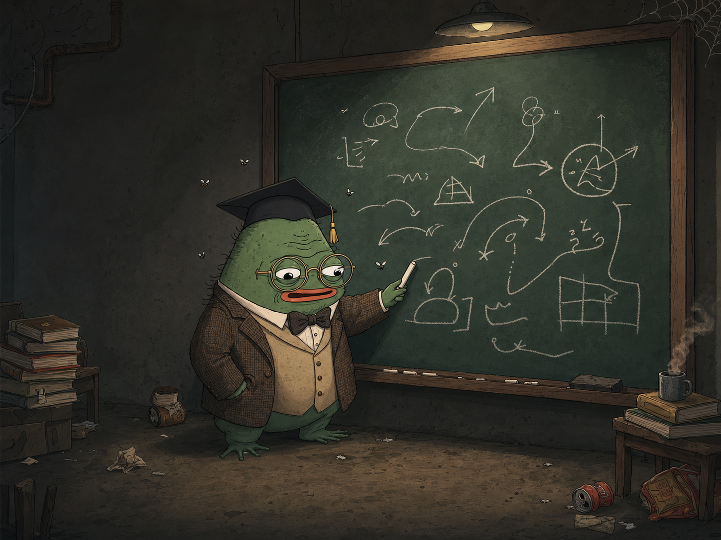 PISMART teaching at an absurd chalkboard